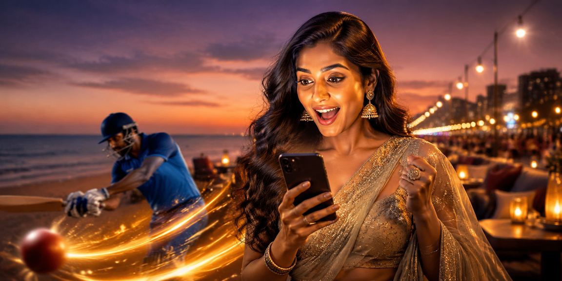 Cricket betting fan watching IPL live on mobile at Marina Beach Chennai