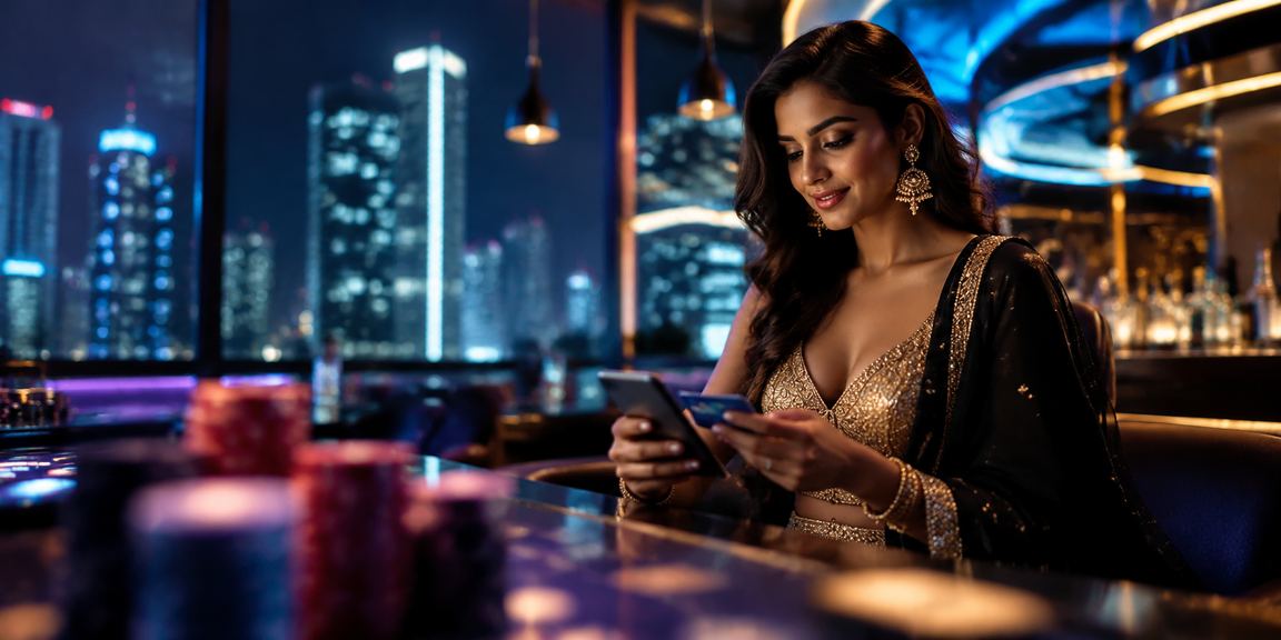 Indian player using mobile payment for betting with Bollywood theme